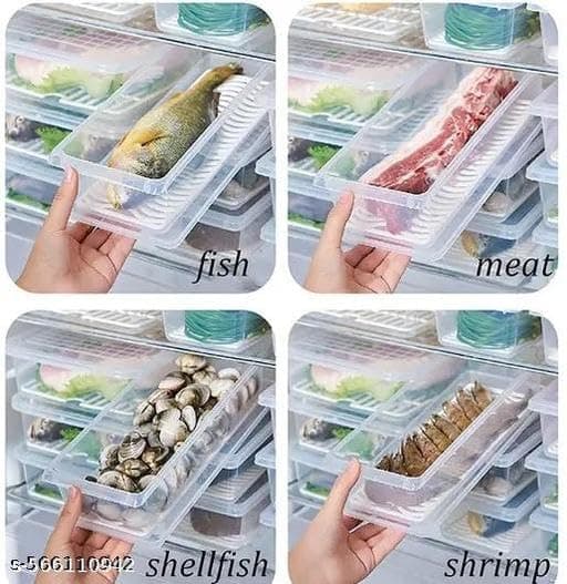 (Pack of 6) Fridge Storage Boxes Fridge Organizer with Removable Drain Plate and Lid Stackable Fridge Storage Containers Plastic Freezer Storage Containers for Fish, Meat AP_02 thumbnail 5