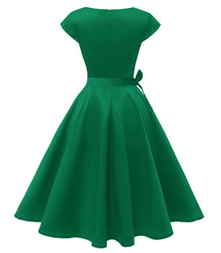 Kingfancy Women Vintage 1950s Dress Retro Cocktail Party Swing Dresses with Cap Sleeves thumbnail 3