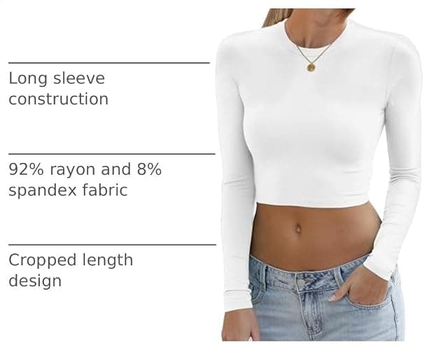 Abardsion Women's Sexy Skinny Long Sleeve Crop Tops | Fall 2026 Trendy Clothes Y2K Basic Crew Neck Slim Fit Cropped T Shirts thumbnail 4