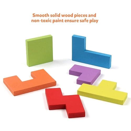 Coogam Wooden Blocks Puzzle Brain Teasers Toy Tangram Jigsaw Intelligence Colorful 3D Russian Blocks Game STEM Montessori Educational Gift for Kids (40 Pcs) thumbnail 5