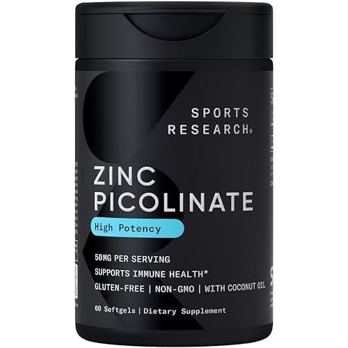 Sports Research® High Potency Zinc Picolinate 50mg with Organic Coconut Oil | Highly Absorbable Zinc Supplement for Healthy Immune & Enzyme Function - Non-GMO Tested & Gluten-Free (60 Liquid Softgels) - Image 1