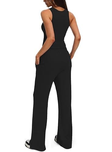 Darong Women's 2 Piece Outfits Lounge Sets Sleeveless Tank Tops Wide Leg Pants Sets Tracksuits Match Sets thumbnail 2