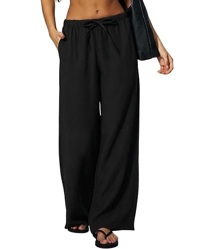 QINSEN Womens Wide Leg Palazzo Pants Wrinkle Resistant Flowy Drape Trousers | Inseam 28" / 29.5" / 31.5" , Side Pockets, Drawstring Elastic Waist, High Rise, Casual Loungewear, Airpot Travel Outfits thumbnail 3