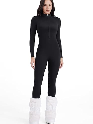 YEOREO Women Long Sleeve Workout Jumpsuit Zip Up Romper Bottom Pants Bodysuit Bodycon Sexy One Piece thumbnail 3