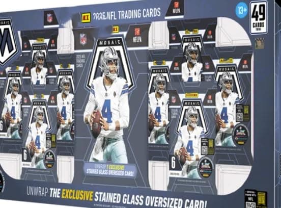Paniini Mosaic Football Bundle 2025 Sealed Box - 1 Stained Glass Oversized Card with 8 Mosaic Football Pack - Image 1