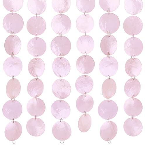 PH PandaHall 2 Strands Round Natural Shell Chains, Craft Shell Hot Pink Shells Natural Sea Shell Garlands for Wind Chimes Door Curtain DIY Crafts Coastal Wedding Christmas Decoration - Image 1