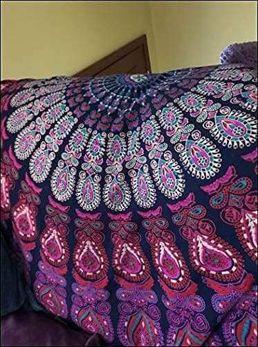 Popular Handicrafts Round Tapestry with Tassel Wall Hanging Ombre Hippie Mandala Bohemian Hippy Intricate Indian Tapestries Tablecloth 70 Inches,(178cm) Blue Multi thumbnail 7