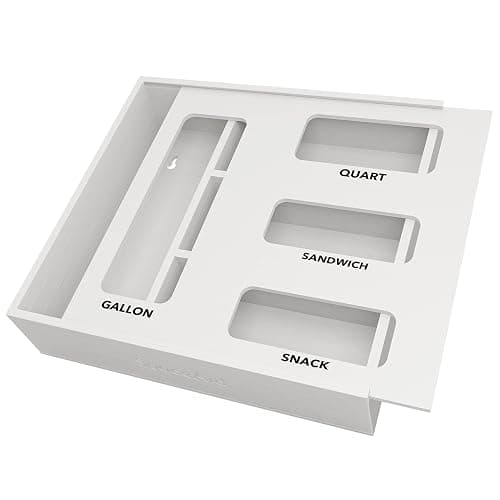 SpaceAid Bag Storage Organizer for Kitchen Drawer, Bamboo Organizer, Compatible with Gallon, Quart, Sandwich and Snack Variety Size Bag (1 Box 4 Slots), White - Image 1