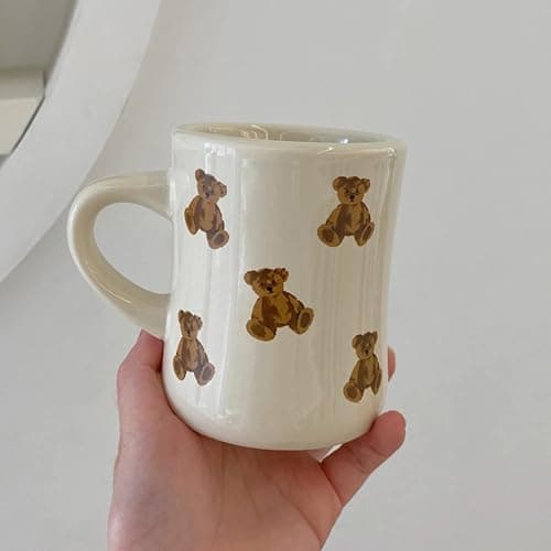 Heardbeli Women Girls Creamy White Cartoon Bear Mugs Ceramic Coffee Mug Water Cup 350ML/12OZ. Cute Funny Novelty Gift thumbnail 3