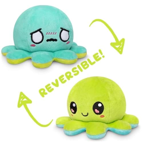TeeTurtle - The Original Reversible Octopus Plushie - Green Happy + Aqua Worried - Cute Sensory Fidget Stuffed Animals That Show Your Mood, 4 inch thumbnail 3
