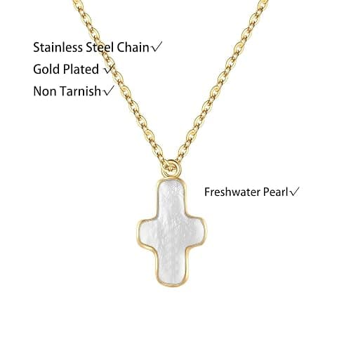 ALRNBY Pearl Cross Necklace for Women Gifts for Christmas Natural Chunky Baroque Pearl Necklaces Big Gold Cross Necklace Christian Gifts Stainless Steel Chain Necklace for Men Trendy thumbnail 4