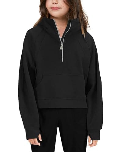Girls' Hoodies Sweatshirts Half Zipper Pullover Crop Tops for Teen Girls Long Sleeve Sweater Thumb Hole - Image 1