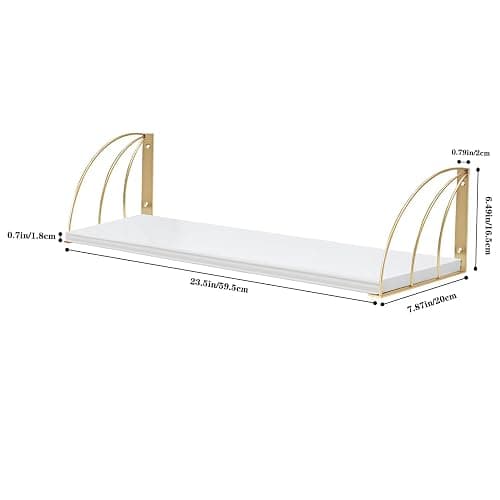 KDCMXS Gold White Shelves Pine Wood 23.5×7.87 Inch Book Shelf for Wall with Elegant Lines,Gold Floating Shelves,Floating Shelves for Wall,White Floating Bookshelf Set of 2. thumbnail 3