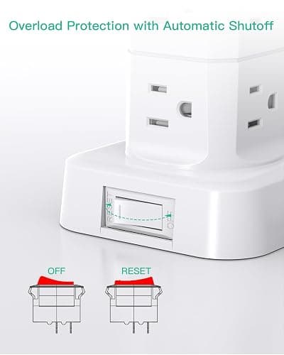 Power Strips with Surge Protection, Flat Plug Power Strip with 12 Outlets 4 USB Ports, Charging Station Tower 1875W/15A 1080J 6Ft Extension Cord with Multiple Outlets, Office Supplies, Dorm Essentials thumbnail 5