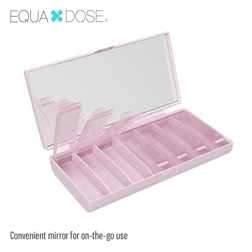 Weekly Pill Case, 7-Day Medicine Organizer with Mirror, Compact, Stylish and Elegant, Pill Planner, 7 Individual Compartments for Supplements, Tablets, Vitamins, and Medications, Pink thumbnail 5