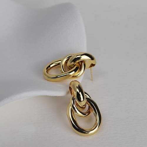 JeanBeau Gold Chunky Statement Drop Dangle Earrings for Women, Trendy Vintage Thick Door Koncker Lightweight Hollow Geometric stud Earring Fashion Jewelry Gift. thumbnail 8
