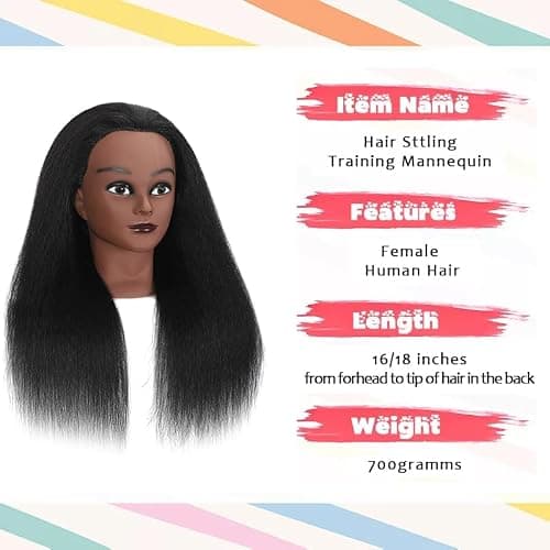 16 Inch 100% Real Hair Mannequin Head Training Head Manikin Cosmetology Doll Head for Hairdresser Practice Braiding Hair Styling with Clamp stand (16 -Inch) thumbnail 5
