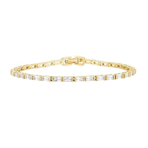 PAVOI 14K Gold Plated CZ Tennis Bracelet For Women | Classic Emerald Cut Simulated Diamond Bracelet - Image 1