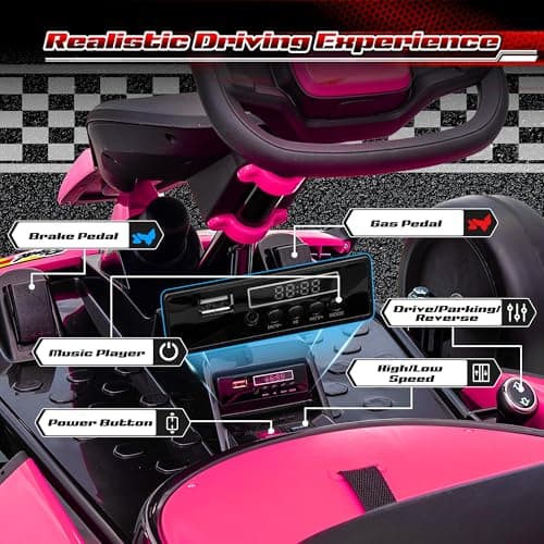 Leisrideon 24V Go Karts for Kids Ages 6-12, 400W Electric Go Kart with EVA Tires, Max Speed 8.1 MPH, High/Low Speed, Music, USB, Fast Drift Go-Kart Outdoor Ride on Toy for Boys Girls (Rose Red) thumbnail 8
