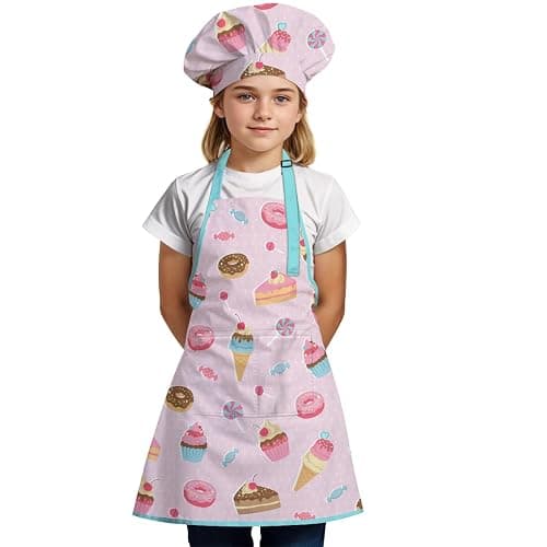 SANDJEST Kids Apron with Chefs Hat Set, Kitchen Apron Gifts thumbnail 2