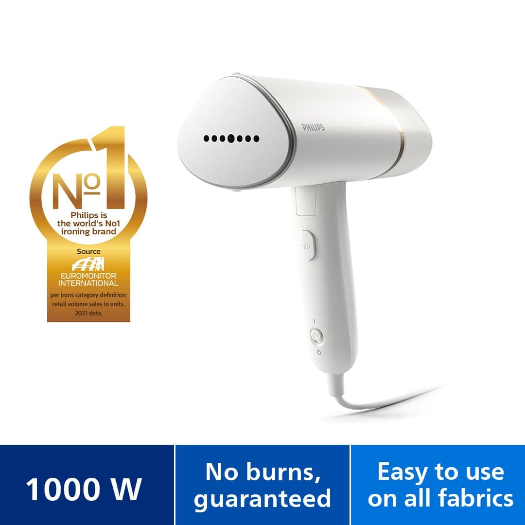 Philips 3000 Series Handheld Steamer - 1000W 20 g/min Steam, Detachable 120ml Water Tank, Heated Plate, White (STH3020/10) thumbnail 2
