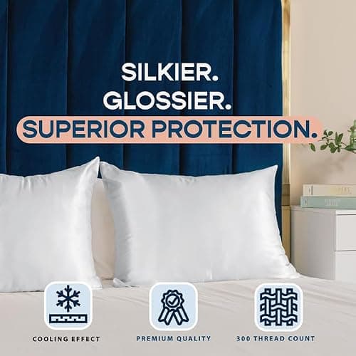 BLISSFORD Satin Pillowcase with Zipper, Like Silk Pillow Cases - White | Silky Soft & Cool, Gentle on Hair & Skin, Vegan, Machine Washable, 2 Pack, Standard Size 20 x 26 in thumbnail 7