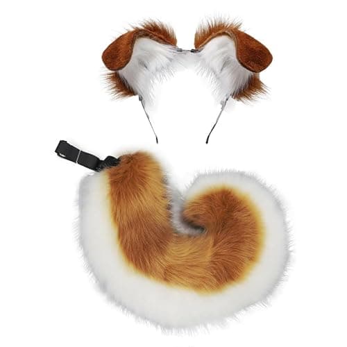 Dog Ears Headband and Tail Set Faux Fur Animal Cosplay Party Costume Accessories - Image 1