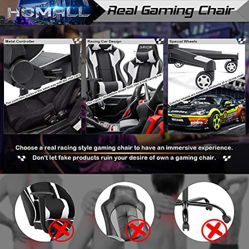 Homall Gaming Chair, Office Chair High Back Computer Chair Leather Desk Chair Racing Executive Ergonomic Adjustable Swivel Task Chair with Headrest and Lumbar Support (White) thumbnail 8