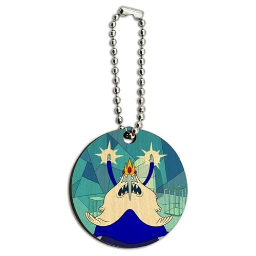 GRAPHICS & MORE Adventure Time Ice King Wood Wooden Round Keychain Key Chain Ring - Image 1