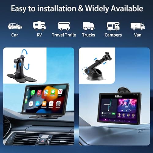 CarPlay Screen for Car, 9'' Wireless CarPlay & Android Auto - Smart Portable Touchscreen with Bluetooth/FM, Mirror Link, Voice Control, GPS Navigation, Hands-Free Calling, Plug & Play Car Play Screen thumbnail 6