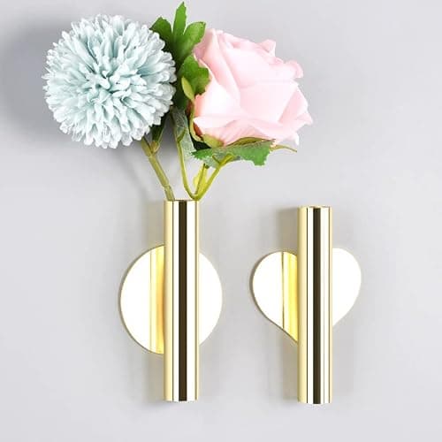 Gold Wall Decor, Plant Wall Vase Metal Tube Decoration Holder Used to Display Dried Flowers, Fake Flowers, Also Suitable for Gravestone Memorial Decoration (1 Pcs Round Gold) thumbnail 5