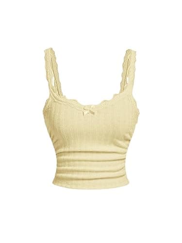 OYOANGLE Girl's Cute Cami Top Ribbed Spaghetti Strap Ruched Crop Tank Tops Undershirt - Image 1