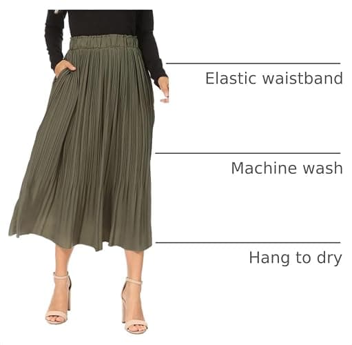 Simlu Pleated Midi Skirts for Women with Pockets, Elastic High Waisted Skirt Reg & Plus Size Womens Summer Skirts Trendy 2023 thumbnail 4