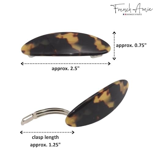 French Amie Oval Mini Silver Grey Onyx Tokyo Ivory Set of 3 Handmade Celluloid Hair Clip Barrette for Girls (2.5 inch) thumbnail 6