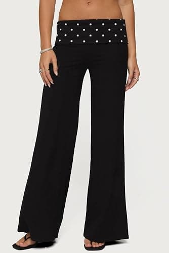 Pivanzore Fold Over Yoga Pants for Women Low Rise Wide Leg Leggings Sweatpants Y2k Cozy Stretchy Foldover Lounge Pants thumbnail 5