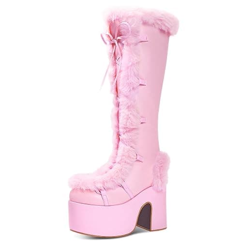 IMPREMEY Knee High Boots For Women， With Side Zipper Punk Gothic Thick-Soled Platform Boots… - Image 1