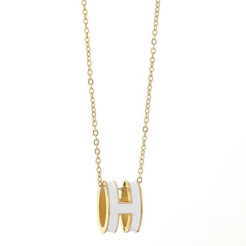 AIMADE H Necklace for Women18K Gold Plated Classic Letter Design Cute Fashion Necklace Pendant Jewelry Gifts for Women - Gold-White - Image 1