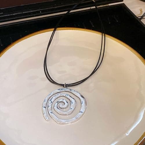 POYAMUSE Chunky Spiral Swirl Necklace - Aesthetic Grunge Jewelry for Trendy Looks, Boho Choker Necklace - Bohemia Jewelry for Women - B-Silver thumbnail 4