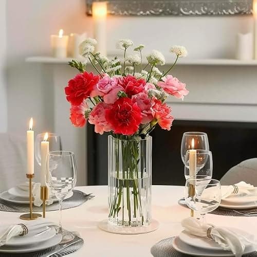 ComSaf Glass Cylinder Vases, Bud Vase for Centerpieces, 8 Inch Tall Ribbed Vase Hurricane Floating Candle Holder, Decorative Flower Vases for Wedding Reception, Home Decor, Housewarming Gift (Clear) thumbnail 7