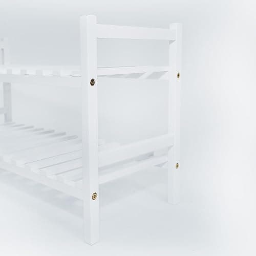 PJ Wood - Stackable White Wooden Shoe Rack - 2 Tier, 6 Pair | 29.1 x 29.1 x 15.7 in, Freestanding Floor Mount, No Assembly Required, Polished Waxed Finish, Rectangular Design, Hallway thumbnail 8