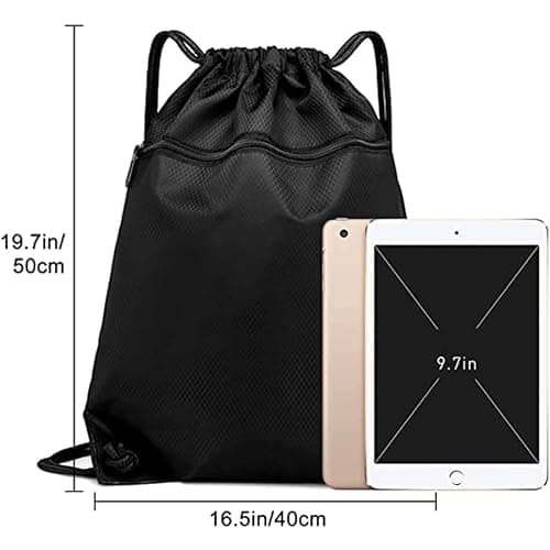 AidShunn Drawstring Gym Bag, Sport Large Capacity PE Bag with Outside Zipper Waterproof String Swim Backpack for Men & Women Boys Girls for Sports School Beach Holidays Swimming Travel Yoga thumbnail 2