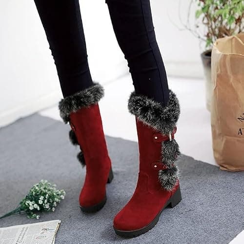 Women's Suede Mid-Calf Snow Boots Warm Womens Boots Fleece Furry Leather Non-slip Snow Fur Lined Insulated Boot thumbnail 3
