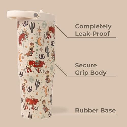 HydroJug Sport - Stainless Steel Tumbler with Straw, Vacuum Insulated, 40oz Leakproof Water Bottle, Ergonomic Design, Reusable, Dishwasher Safe, Rubber Base, Durable for Gym or Outdoors, Rodeo thumbnail 3