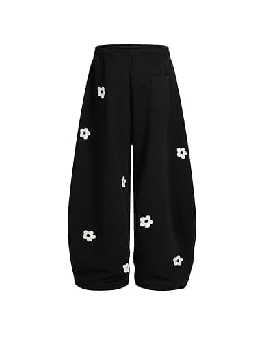 Aelfric Eden Baggy Wide Leg Sweatpants Flower Embroidery Casual Y2K Elastic Drawstring Lantern Barrel Lounge Trouser Pants thumbnail 5