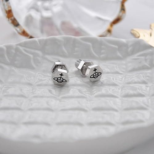 Colorful Screw Earrings of Saturn for Women - Alloy Screw Saturn Earrings Ear Studs(Silver) thumbnail 3