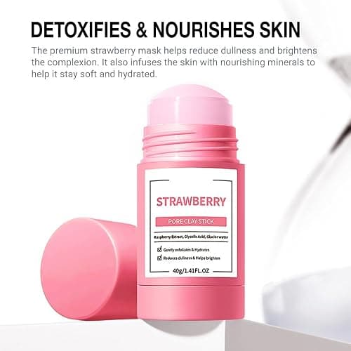 FeiCuiYun Clay Mask For Face Skincare, Blackhead Remover Face Mask with Strawberry Extract, Deep Pore Cleansing, Moisturizing, Skincare Facial Mask for Refining Pores and Controlling Oil, 40g/1.35oz thumbnail 5