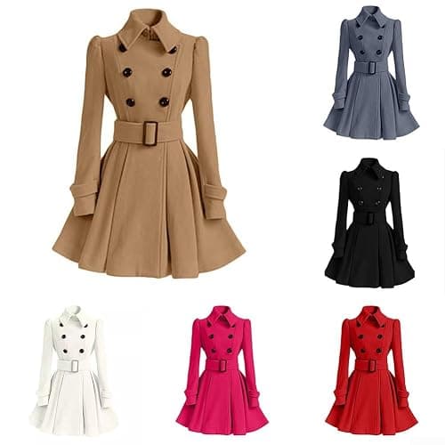 Fashionable Women's Long Sleeve Trench Coat with Stand Collar Ideal Winter Outerwear (S Red) thumbnail 7
