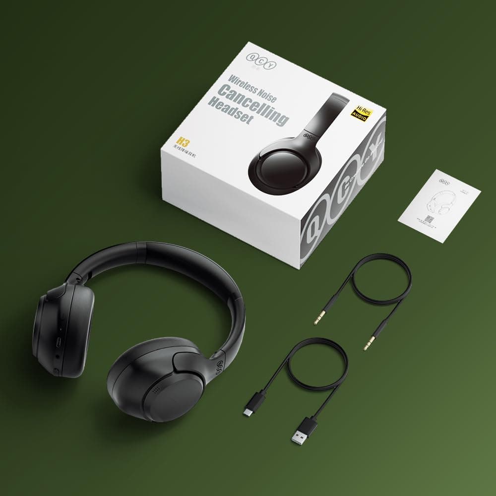 QCY H3 ANC Fone de Ouvido Bluetooth, Cancelamento de Ruído Ativo Headphone Bluetooth 5.4 Headset com Microfone, Certificação Hi-Res Audio, Conexão Multipontos, 60 horas reprodução, Preto - Preto thumbnail 7