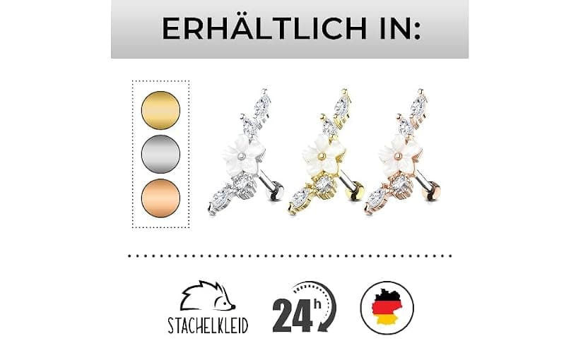 Stachelkleid Blume Perlmut Zirkonia Helix Ohrring Piercing Ohr Barbell Chirurgenstahl 316L thumbnail 6