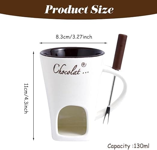 Chocolate Fondue Mug, Chocolate Melting Cup with Fork, Melting Chocolate Mug, Fondue Set for Office School Home, Cheese Fondue Sets, Sweet Fondue Cup for Valentine's Day Gift (White) thumbnail 3